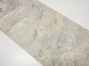 アンティーク　九百プラチナ二重箔　遠山に寺院模様織り出し袋帯（材料）